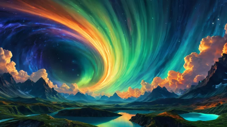 Stunning desktop wallpaper of a cosmic vortex on a pure void background with mesmerizing clouds and divine light rays, suitable for Desktop/PC use.