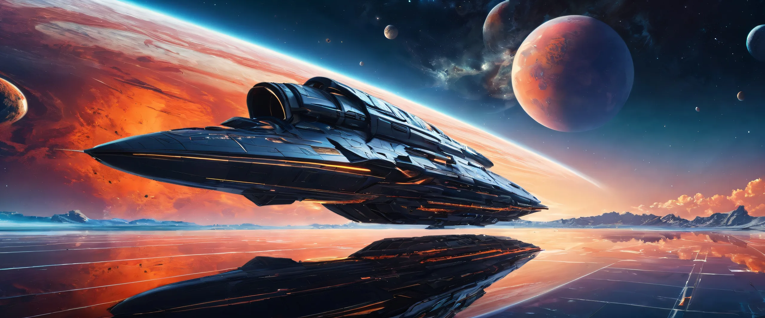 A stunning desktop wallpaper of a spaceship set against a vast, pure void, ideal for desktop/PC backgrounds.
