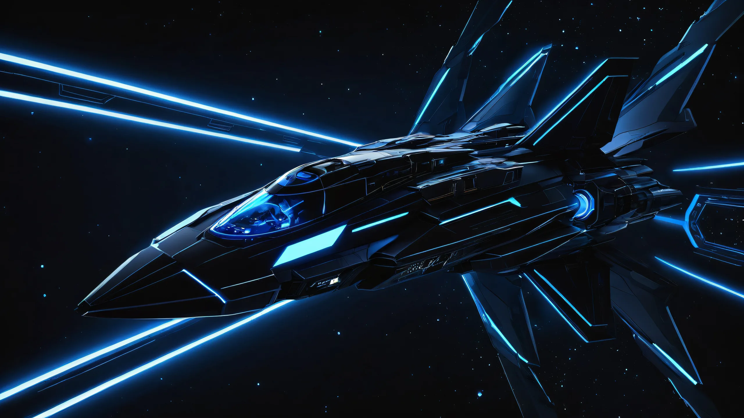 Breathtaking spaceship desktop background with deep blacks and luminescent accents for your PC or Desktop.