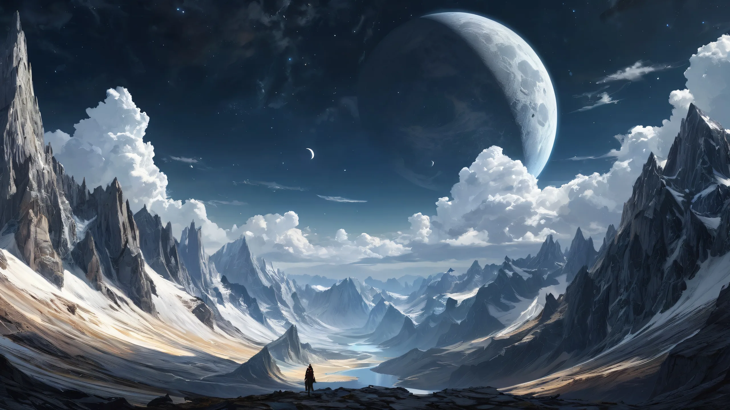 Ethereal Cosmic Odyssey Aesthetic PC Wallpaper A breathtaking desktop wallpaper featuring a vast pure void with a dark sky and pale-white corona on a Desktop/PC.