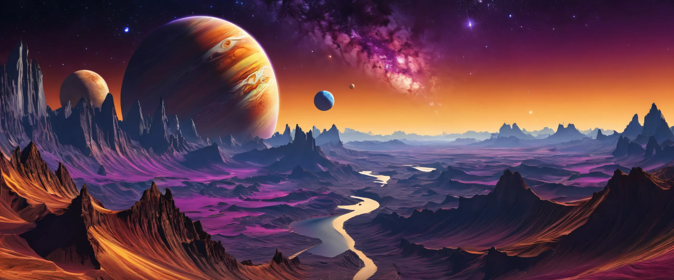 A breathtaking desktop wallpaper of planets and celestial bodies against a deep pure void, perfect for Desktop/PC use.