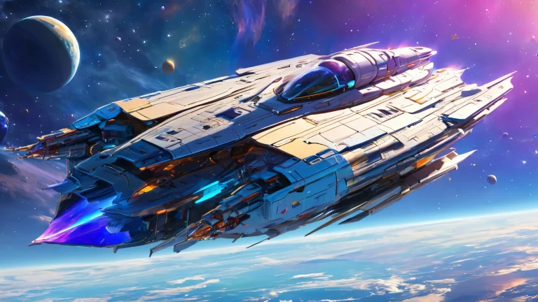 A stunning desktop wallpaper of a spaceship soaring through the pure void of space on a desktop or PC.