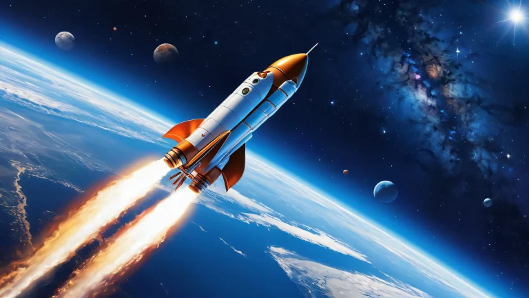 A stunning desktop image of a rocket in deep space for PC or Desktop use.