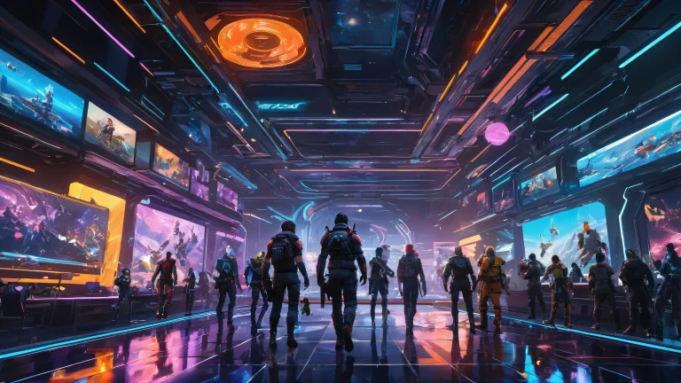 Ethereal desktop scene featuring video game characters in a vast, pure void with extreme depth of field and radiant colors for maximum visual impact on Desktop/PC.