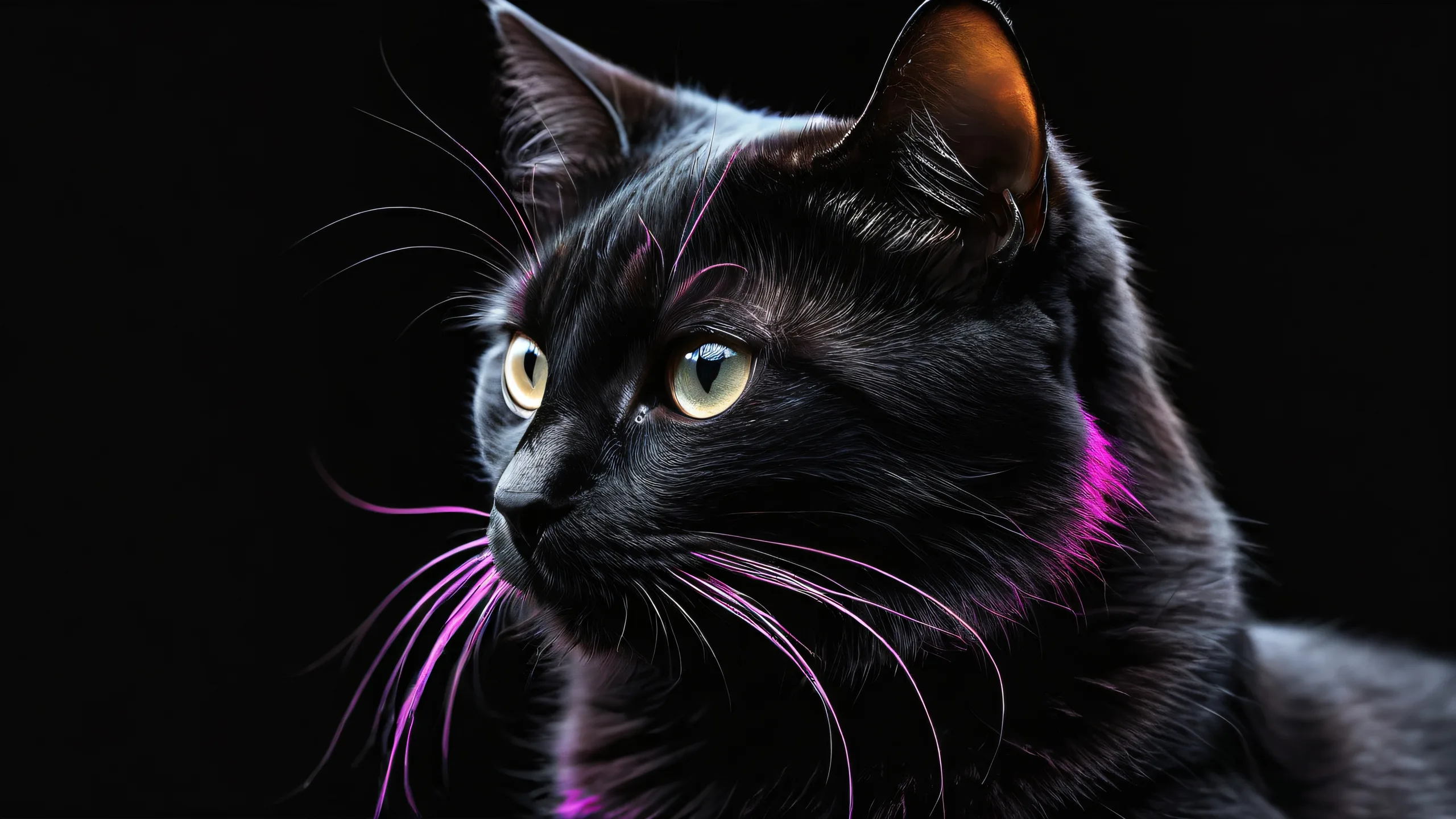 Breathtaking desktop wallpaper of a black hole feline in a vast pure void with deep perfect blacks and striking contrast for Desktop/PC.