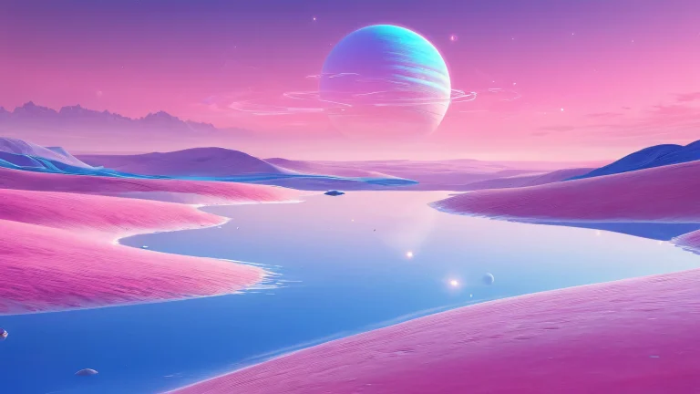 A serene desktop wallpaper featuring a vast pure void with celestial bodies in the distance on a clean and pristine Desktop/PC.