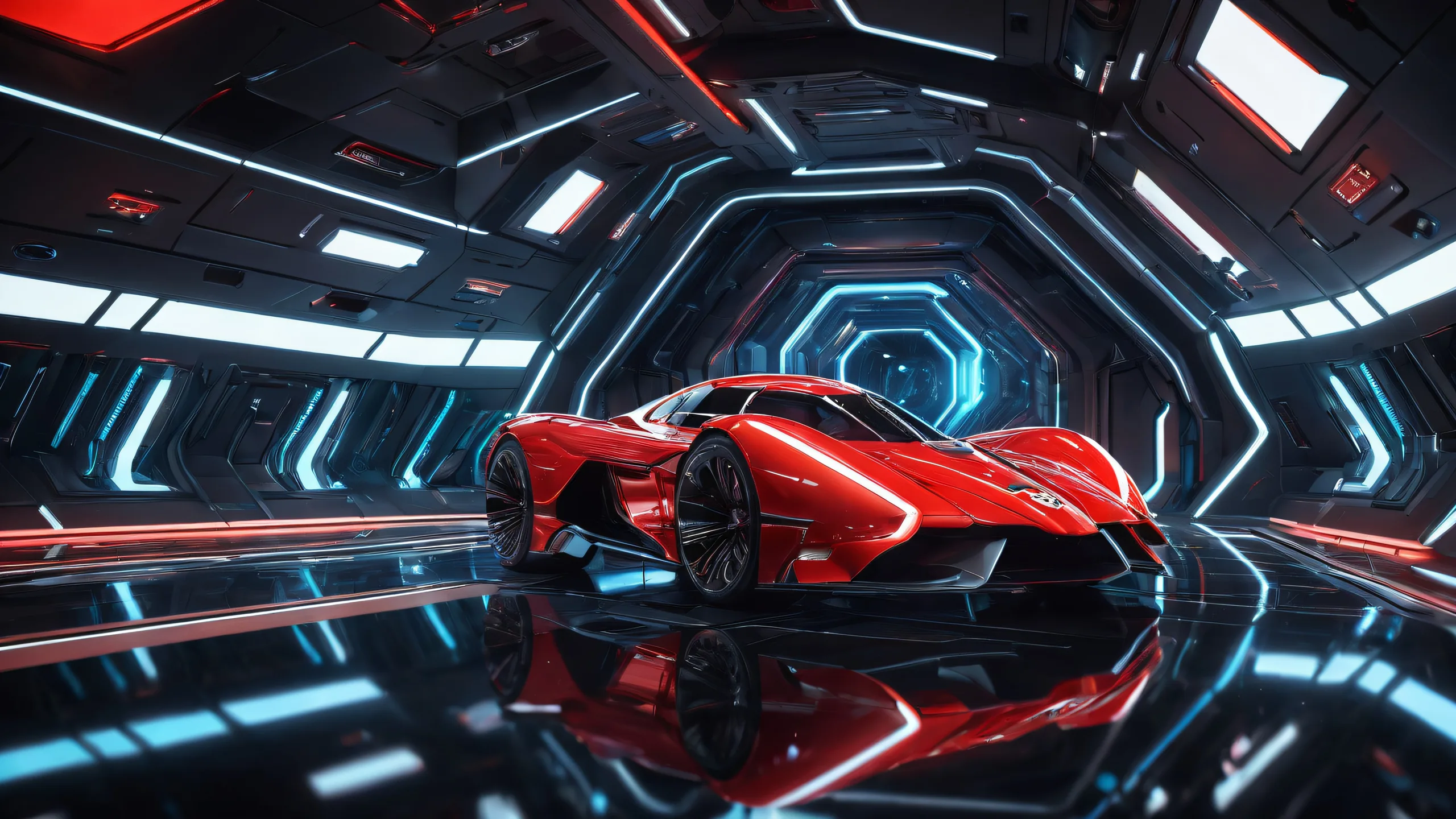 A futuristic desktop image of a spaceship in deep space with ethereal lighting and ray traced reflections for visually impaired users using screen readers, ideal for PC or Desktop use.