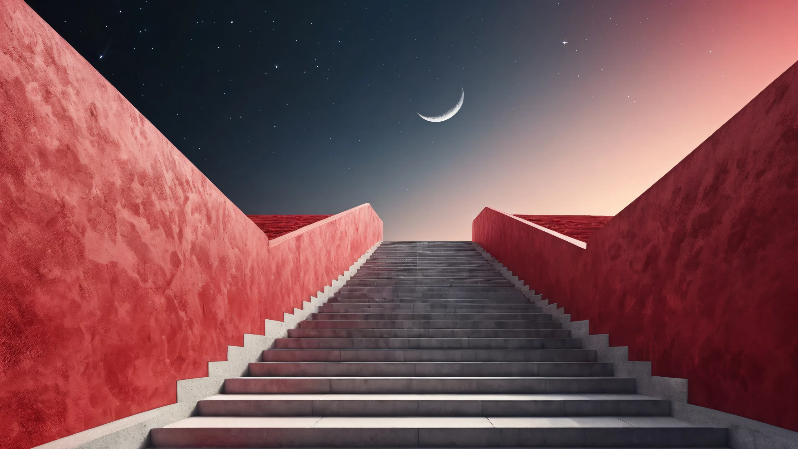 Narrow staircase ascends into a split sky with radiant colors and textures for desktop/pc backgrounds
