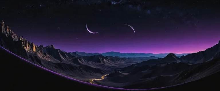 A breathtaking desktop wallpaper featuring a crescent moon figure set against a vast, pure void with deep blacks and striking contrast. Perfect for your Desktop/PC.