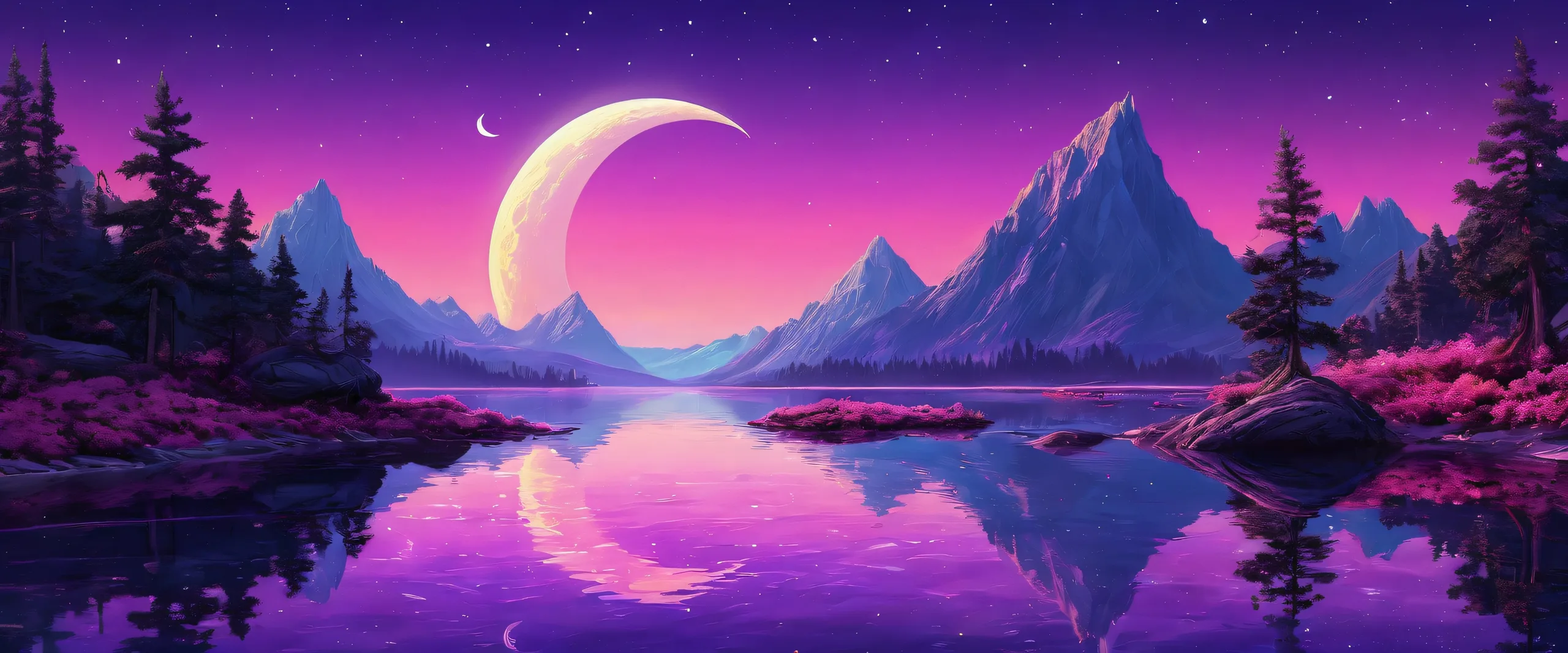 Ethereal desktop wallpaper featuring a crescent moon over a vast pure void, suitable for PC or Desktop