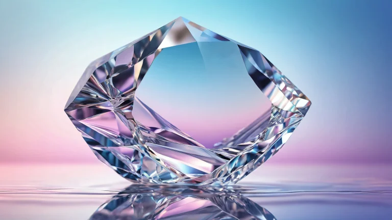 Centered crystal formation on a pristine desktop/pc background, with extreme depth of field and radiant colors.