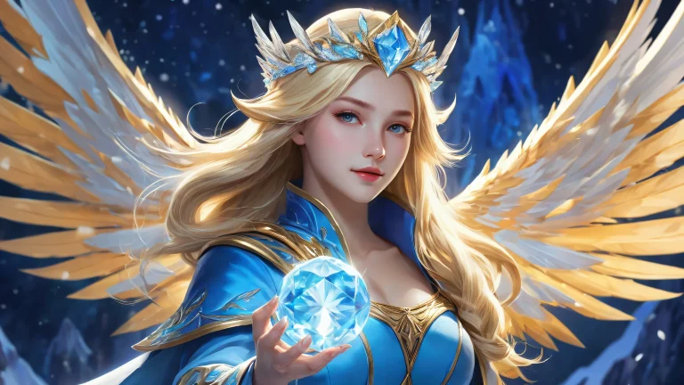 A majestic desktop wallpaper of Crystal Maiden set against a vast, pure void with extreme depth of field, ideal for PCs and Desktops.