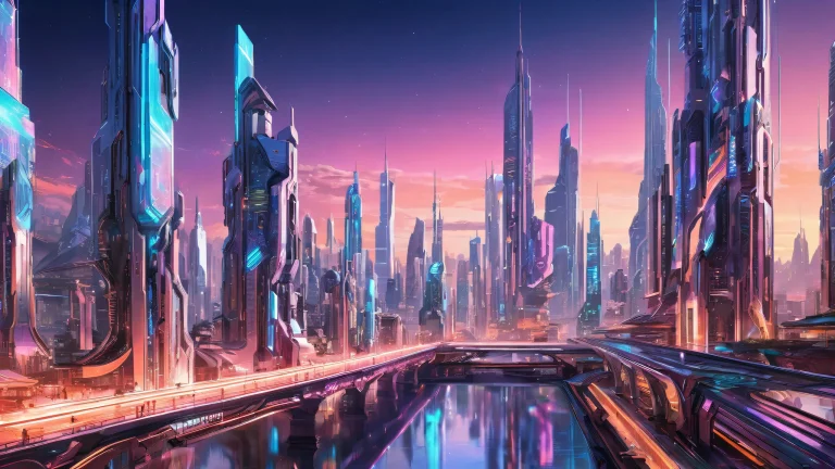 A stunning desktop wallpaper featuring a cybernetic pony set against a pristine void, with futuristic architecture and ethereal lighting. Suitable for desktop or PC.