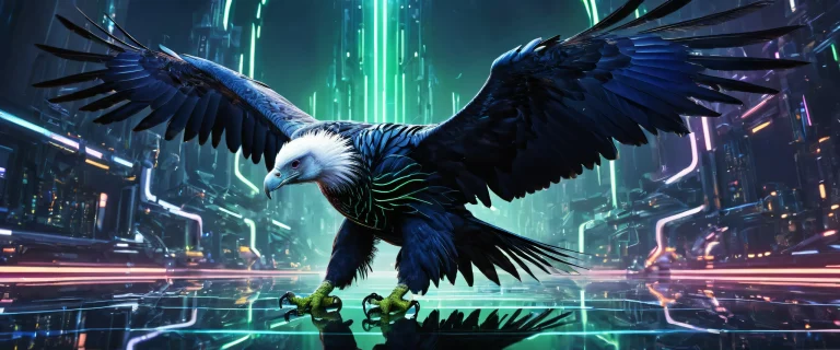 A breathtaking desktop wallpaper of a cybernetic vulture soaring through a vast pure void, suitable for desktop/pc backgrounds.