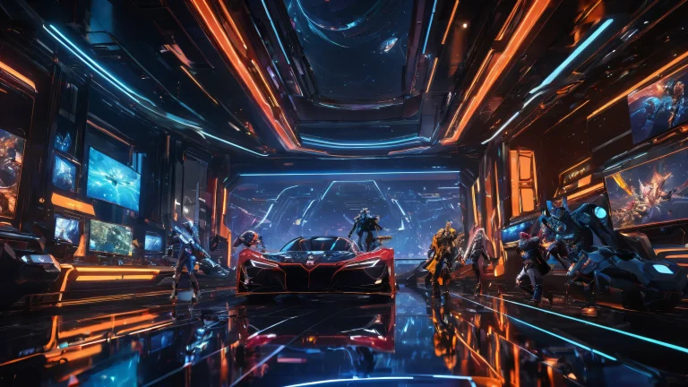 Ethereal desktop wallpaper featuring video game characters in a vast, dark void with radiant lighting and high-quality CGI art suitable for PC or Desktop use.