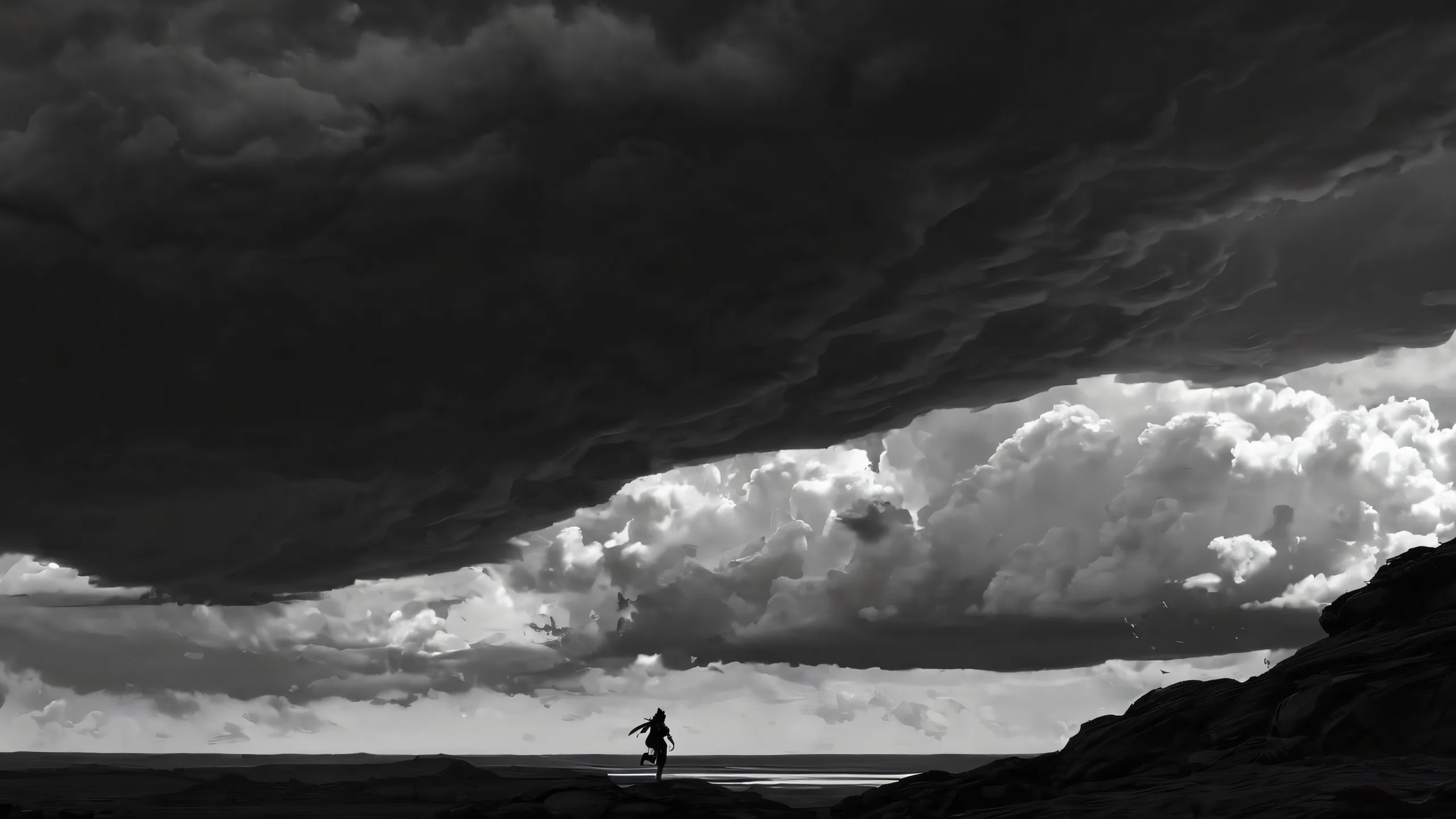 Cyberpunk Heroics in the Void Aesthetic PC Wallpaper Running video game characters against a pristine pure void background suitable for desktop/pc use