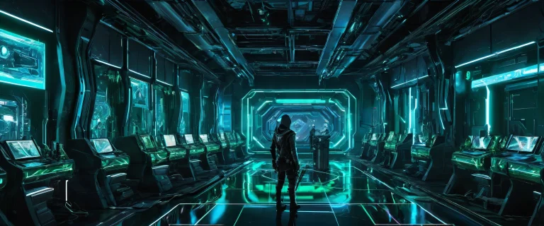 Award-winning digital art of a breathtaking cyberpunk scene for Desktop/PC use. Perfectly clean void with depth of field and focused subject.