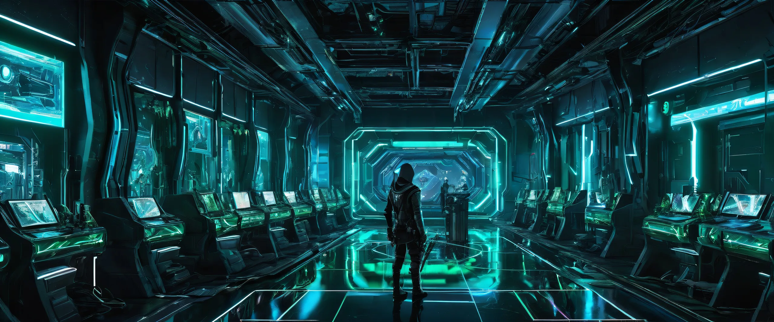 Award-winning digital art of a breathtaking cyberpunk scene for Desktop/PC use. Perfectly clean void with depth of field and focused subject.
