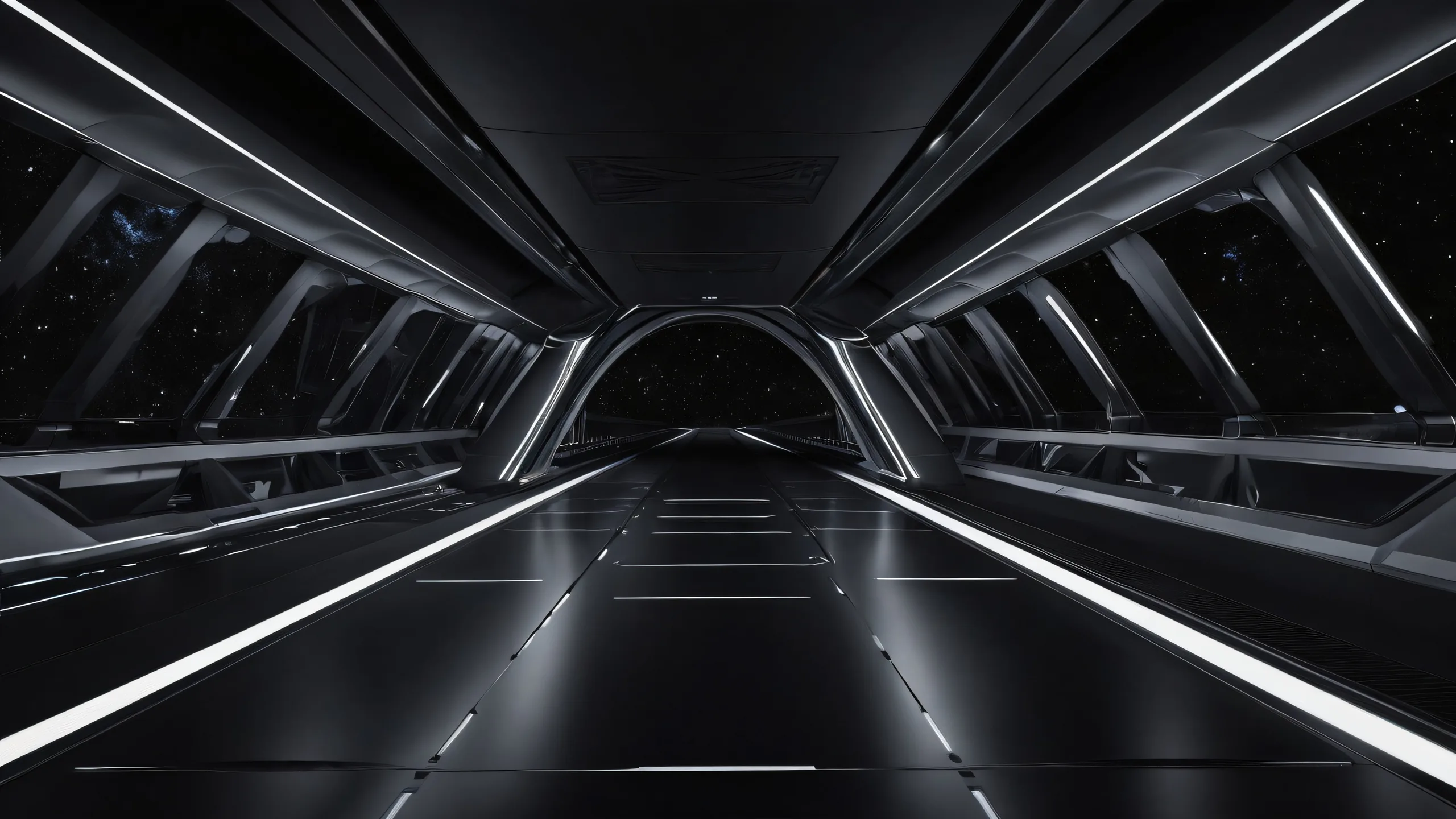 A futuristic desktop wallpaper of the Starship Civitai Bridge on a pure void background, perfect for Desktop/PC use.