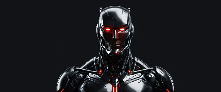 A breathtaking desktop wallpaper featuring a cyborg set against a vast pure void with extreme depth of field, perfect for use on your Desktop/PC.