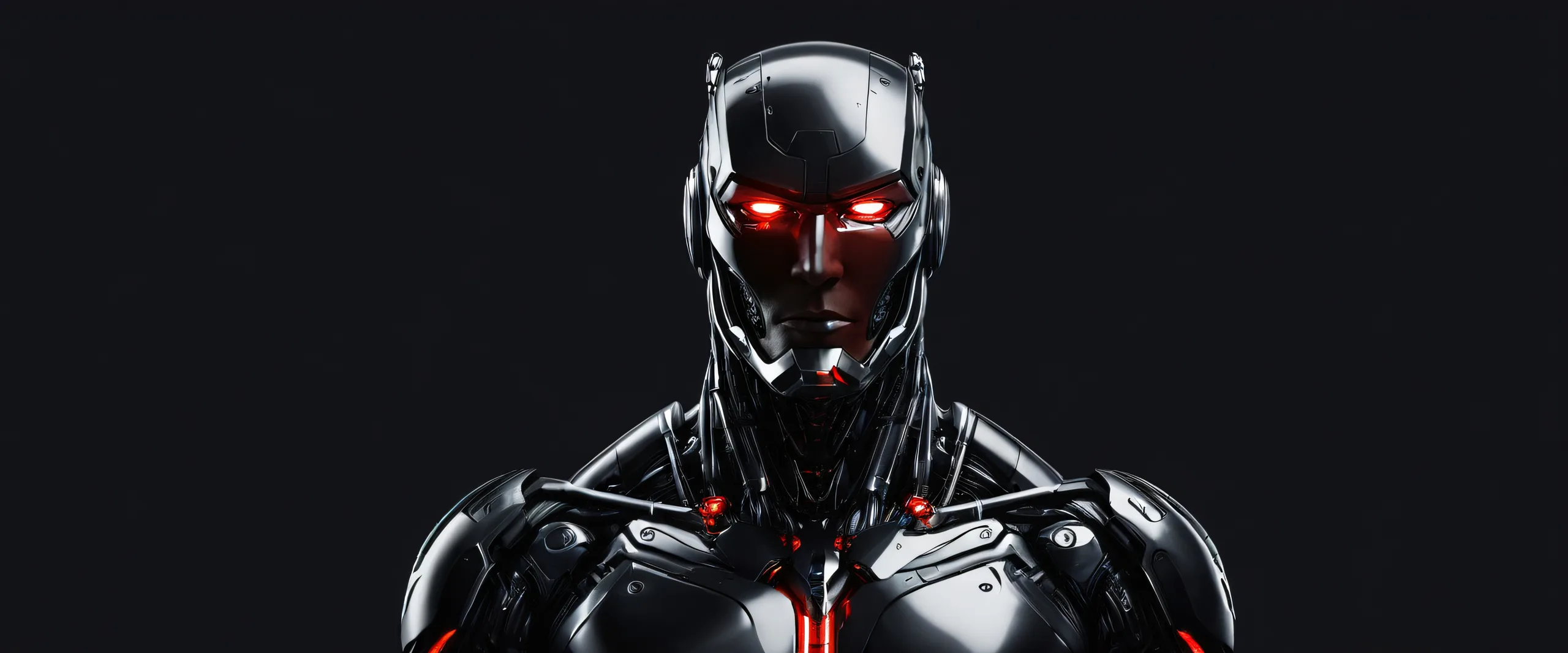 A breathtaking desktop wallpaper featuring a cyborg set against a vast pure void with extreme depth of field, perfect for use on your Desktop/PC.