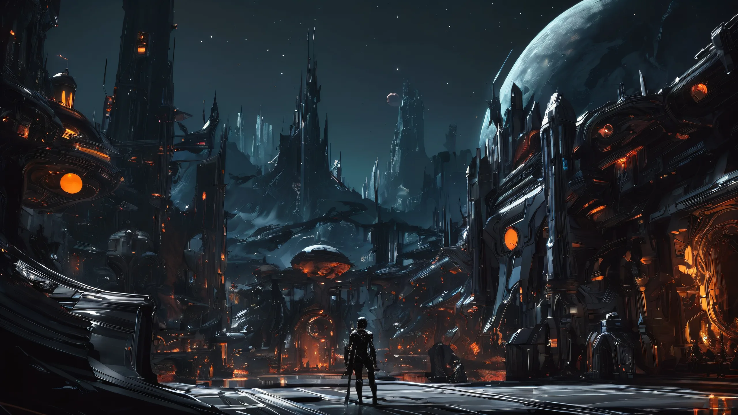 Epic Cyberpunk Realms Unleashed Aesthetic PC Wallpaper Award-winning digital art of video game characters on a deep pure void Desktop/PC wallpaper with sleek dark mode aesthetic and luminescent accents.