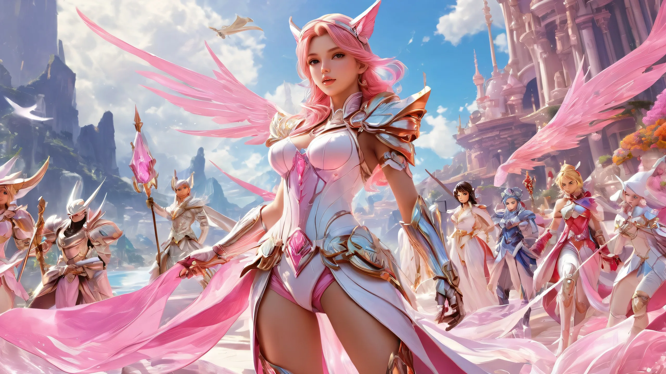 Epic Ethereal Cyberspace Odyssey Desktop Wallpaper A stunning desktop wallpaper featuring video game characters in a breathtakingly pure void, ideal for desktop/PC use.