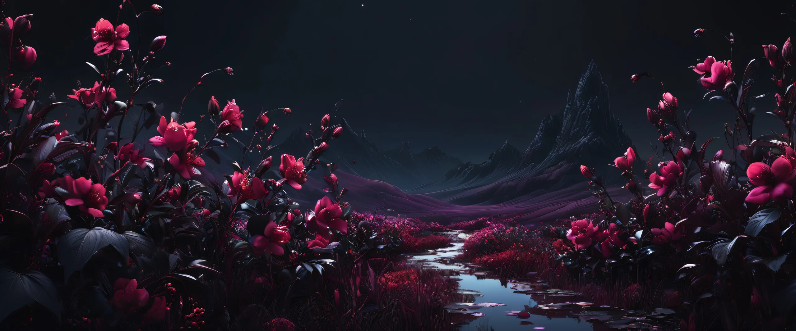 Ethereal Depths of Mystery 4K UHD Wallpaper Breathtaking desktop wallpaper featuring dark florals set against a vast pure void, perfect for desktop/pc use.