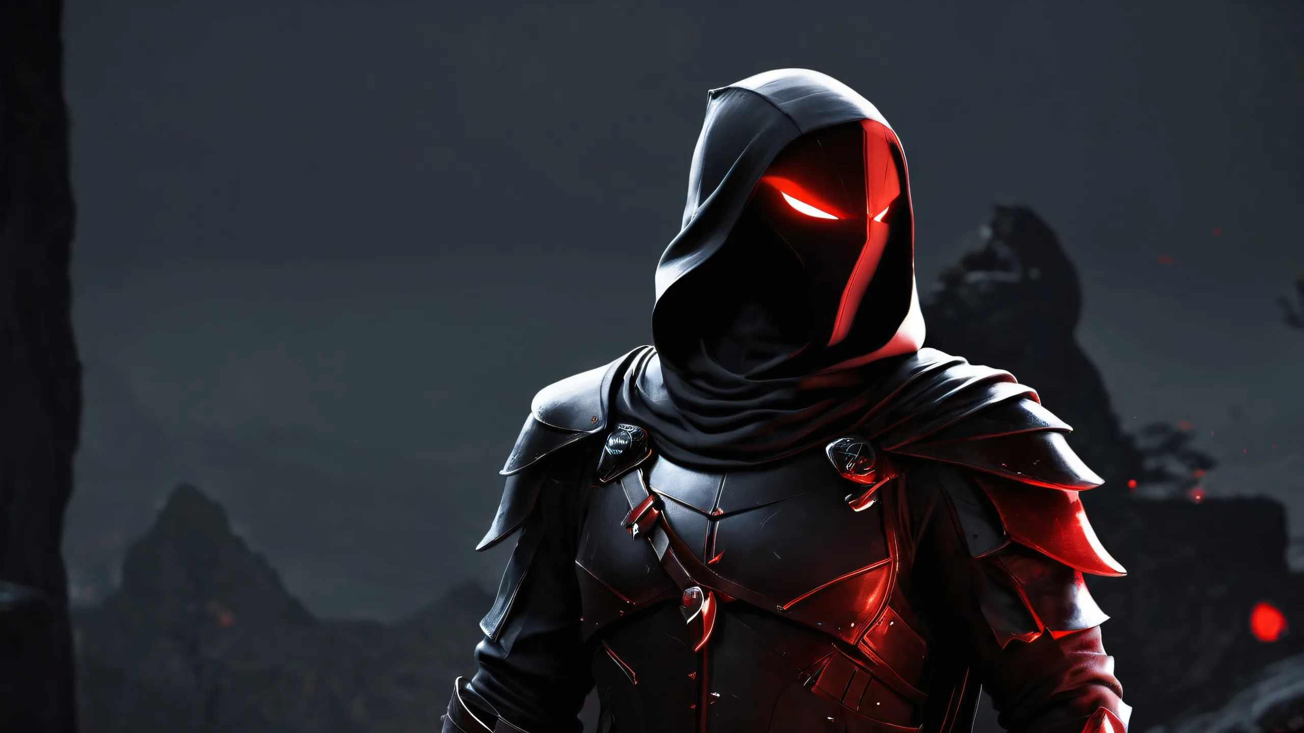 Elegant dark mode desktop wallpaper featuring video game characters set against a pure void background. Perfect for desktop PCs.