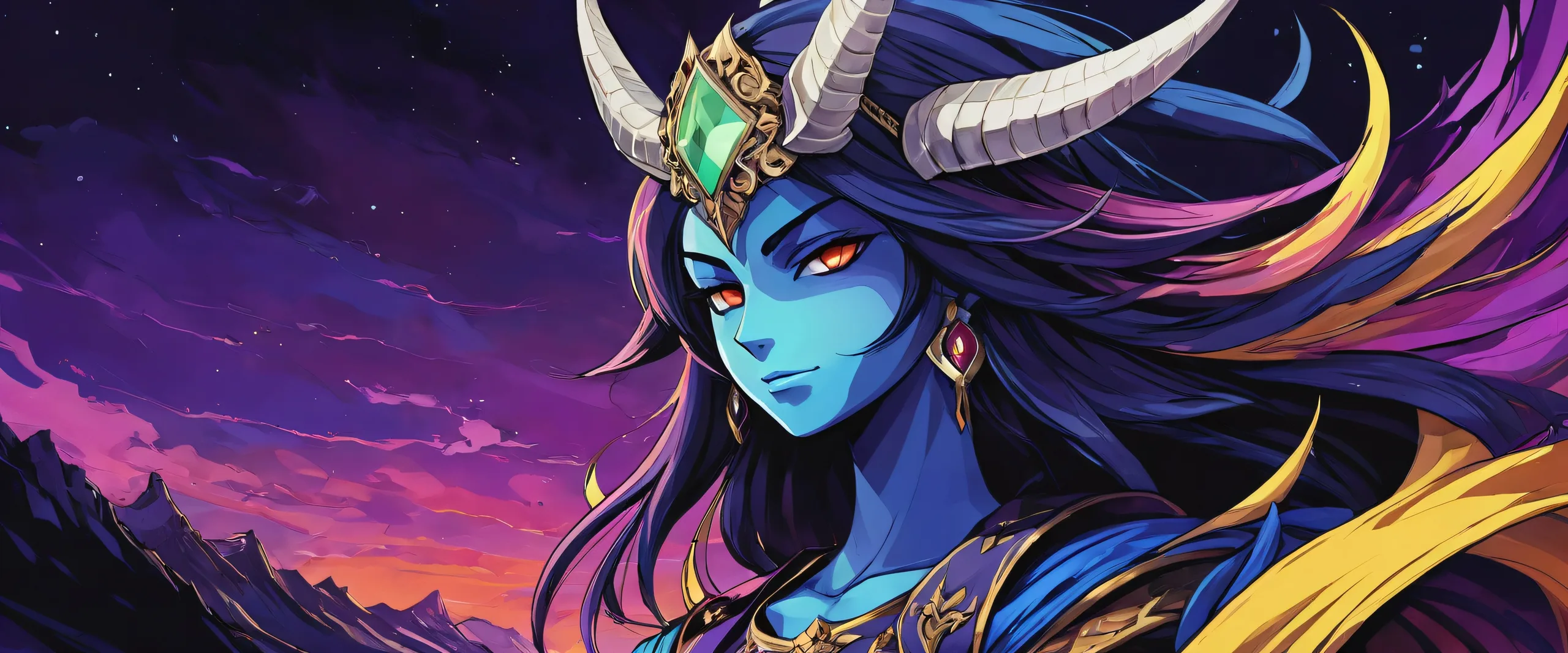 Close-up portrait of a Deltarune Githyanki character on a pure void background, suitable for desktop or PC display.