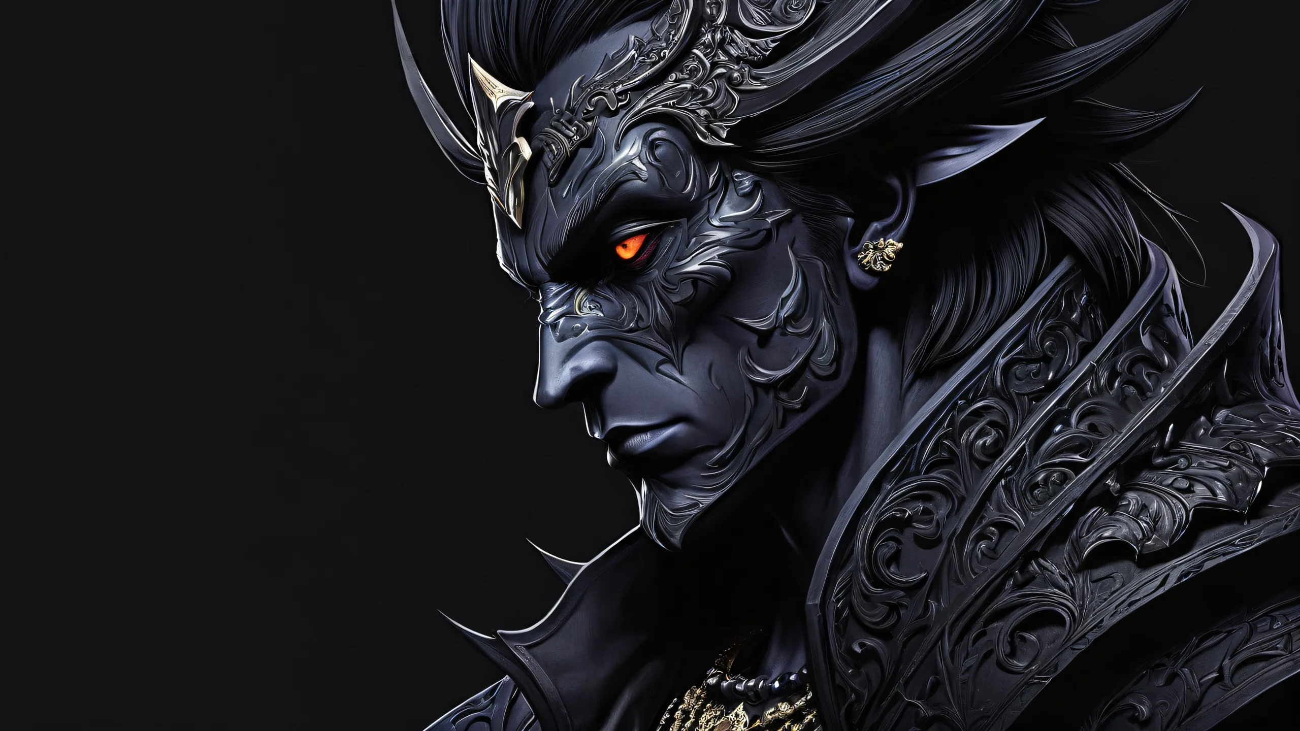 A close-up portrait of Deltarune Githyanki on a pristine void Desktop/PC background, with deep blacks and luminescent accents.