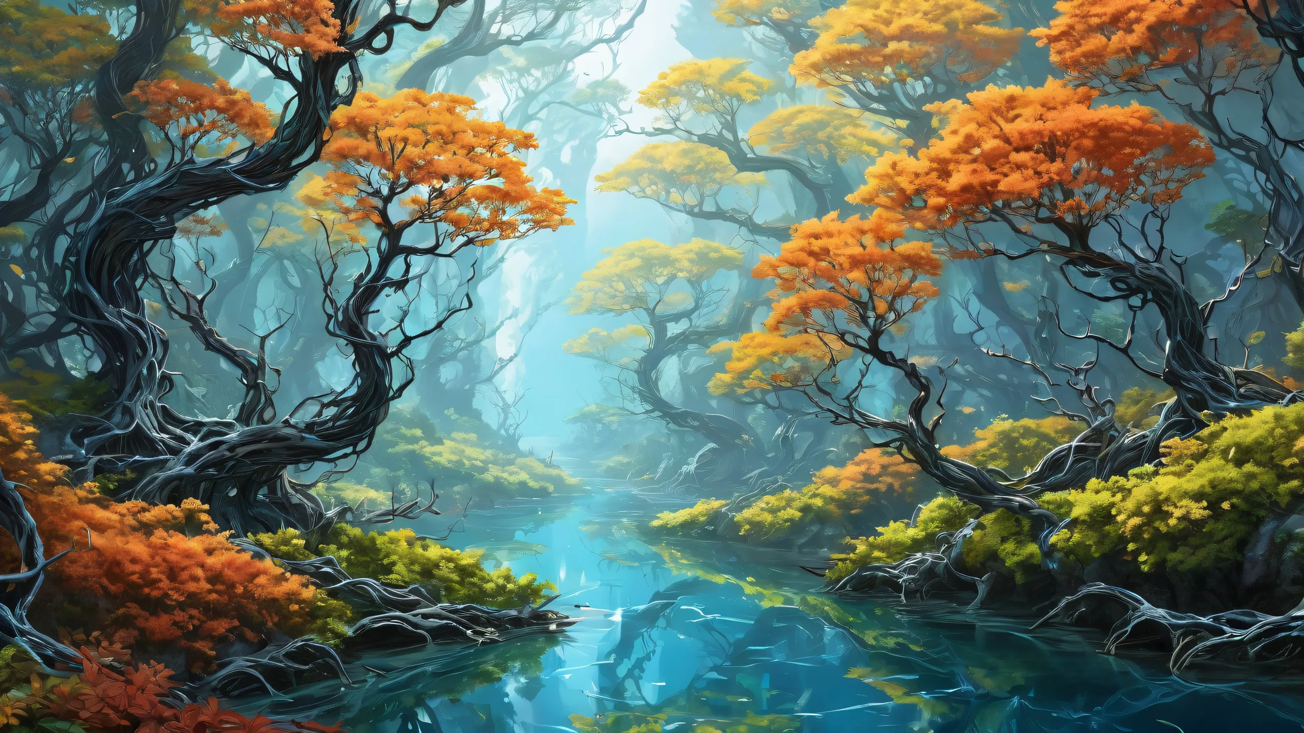 Dendrite vines swaying gently against a pure void, perfect for desktop use on Desktop/PC devices.