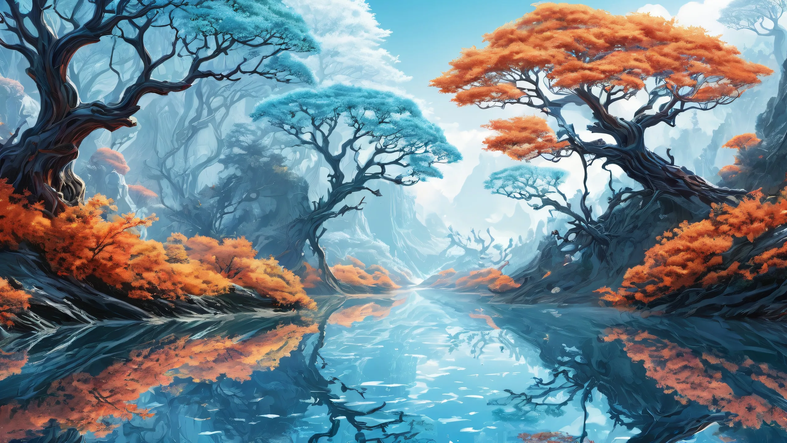 Ethereal landscape of dendrites on a pure void, ideal for a desktop or PC background.