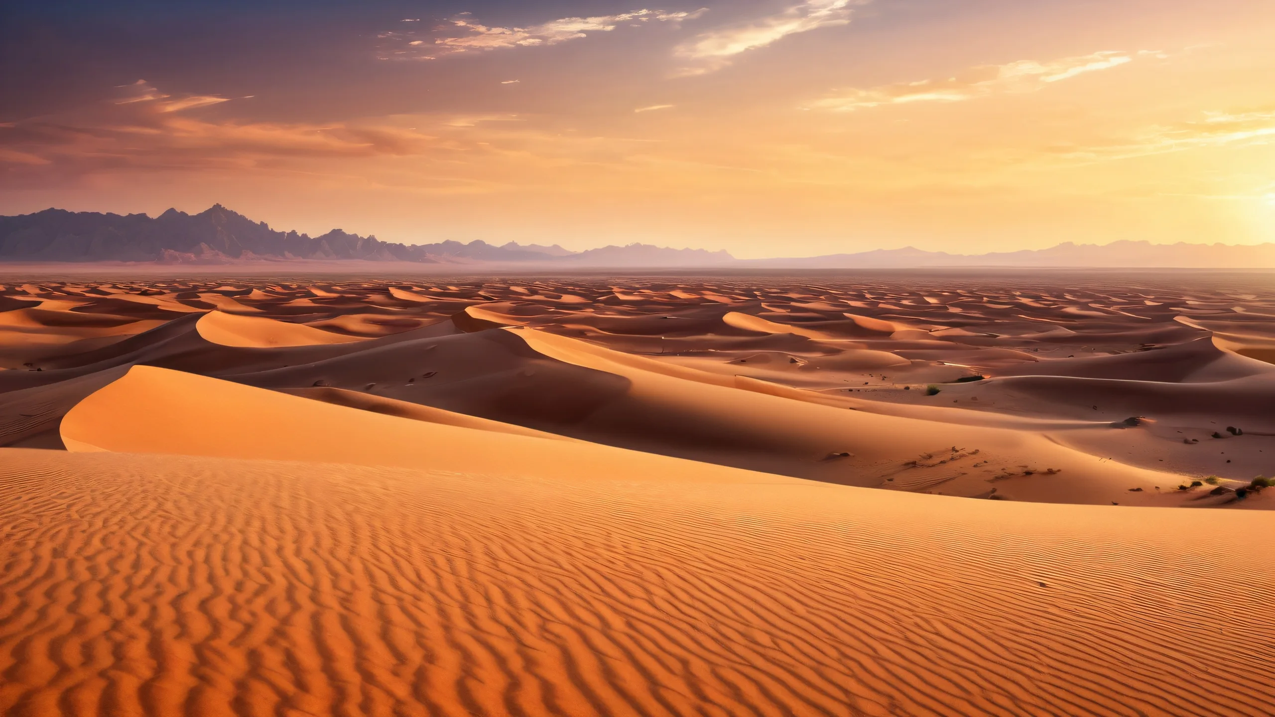 A serene desert landscape for your desktop or PC, featuring a vast pure void with ethereal lighting and radiant colors.