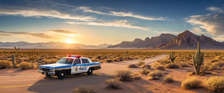 Police cars and mountains on a pure desert landscape for your desktop/pc