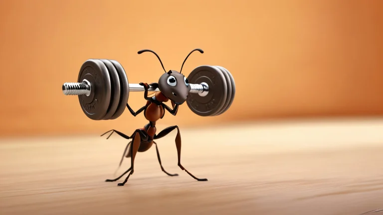 Ant lifting dumbbell on a pristine void desktop for PC and Desktop use