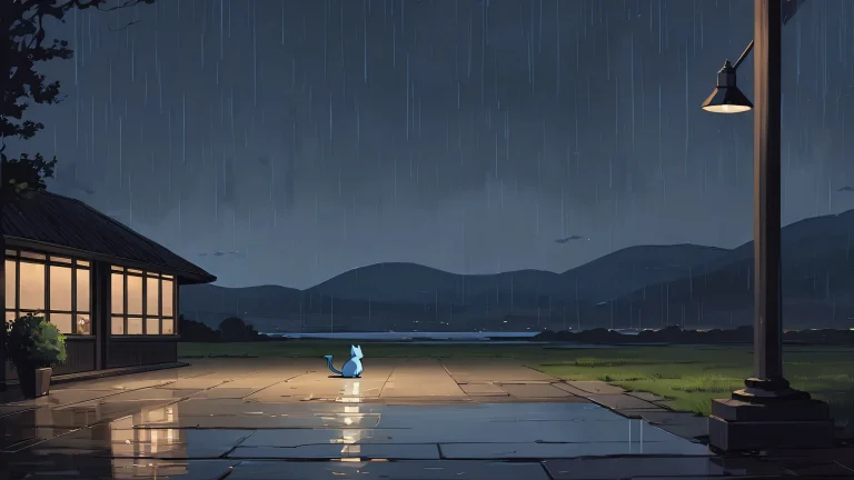 A stunning desktop wallpaper of Ditto waiting for its trainer in a vast, pure void on a desolate rainy evening. Suitable for Desktop/PC.