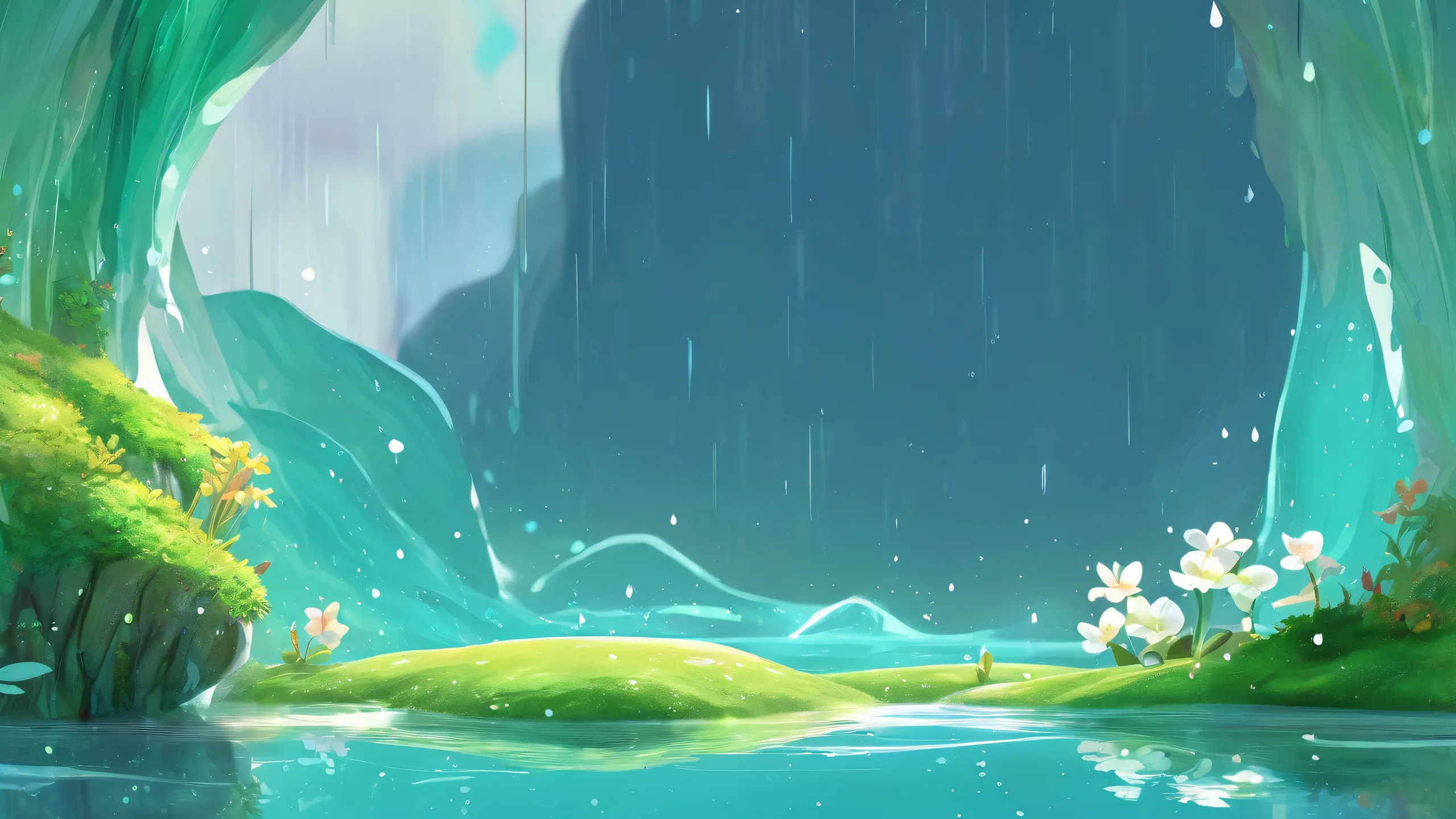 Ditto Waiting Desktop Wallpaper - A serene rainy atmosphere with a vast pure void, perfect for your PC or Desktop.