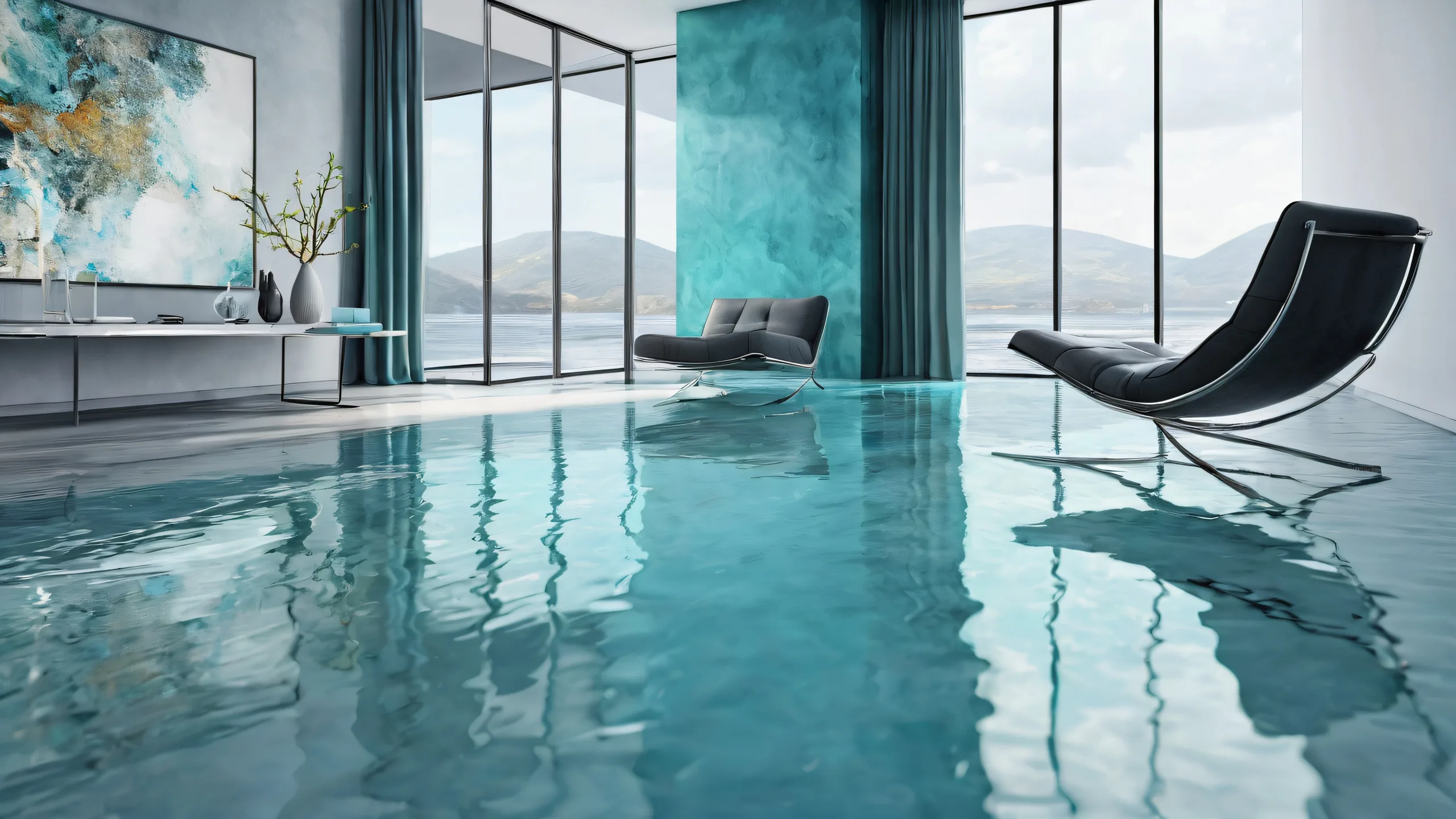 Ditto waiting for its owner on a clean and dark rainy room Desktop/PC background with extreme depth of field, perfect composition, and radiant brilliant colors.