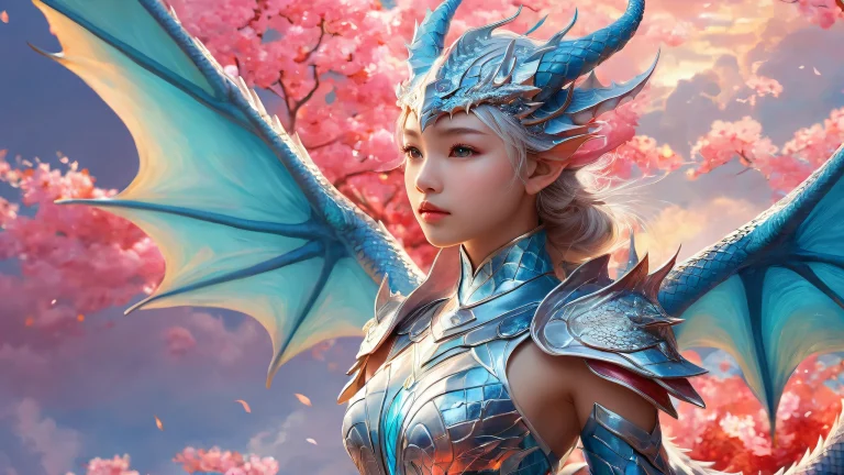 Dragon Girl stands amidst a vast, pure void with subtle magical energy, suitable for desktop/PC use.