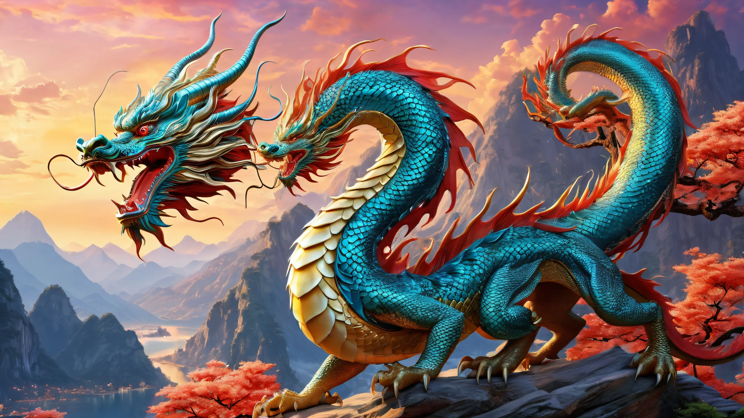Breathtaking desktop wallpaper of a Chinese dragon set against a vast, pure void with extreme depth of field, ideal for Desktop/PC use.