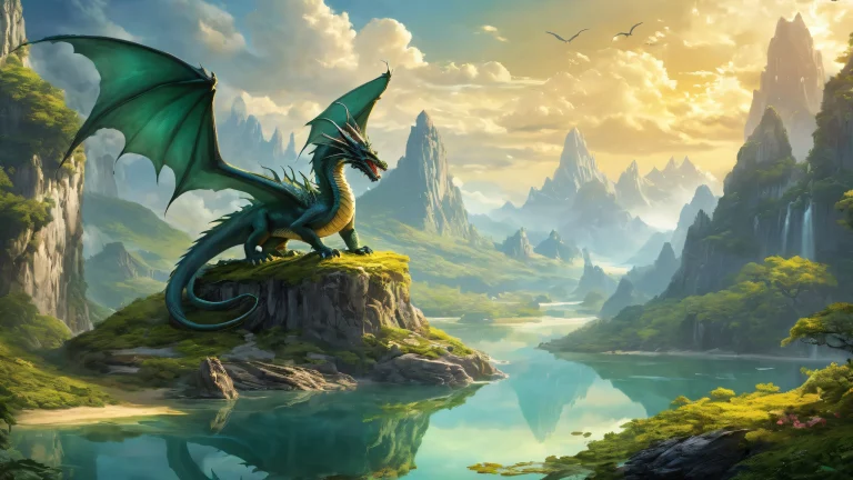 A majestic dragon amidst a pure void with misty atmosphere, desktop/pc