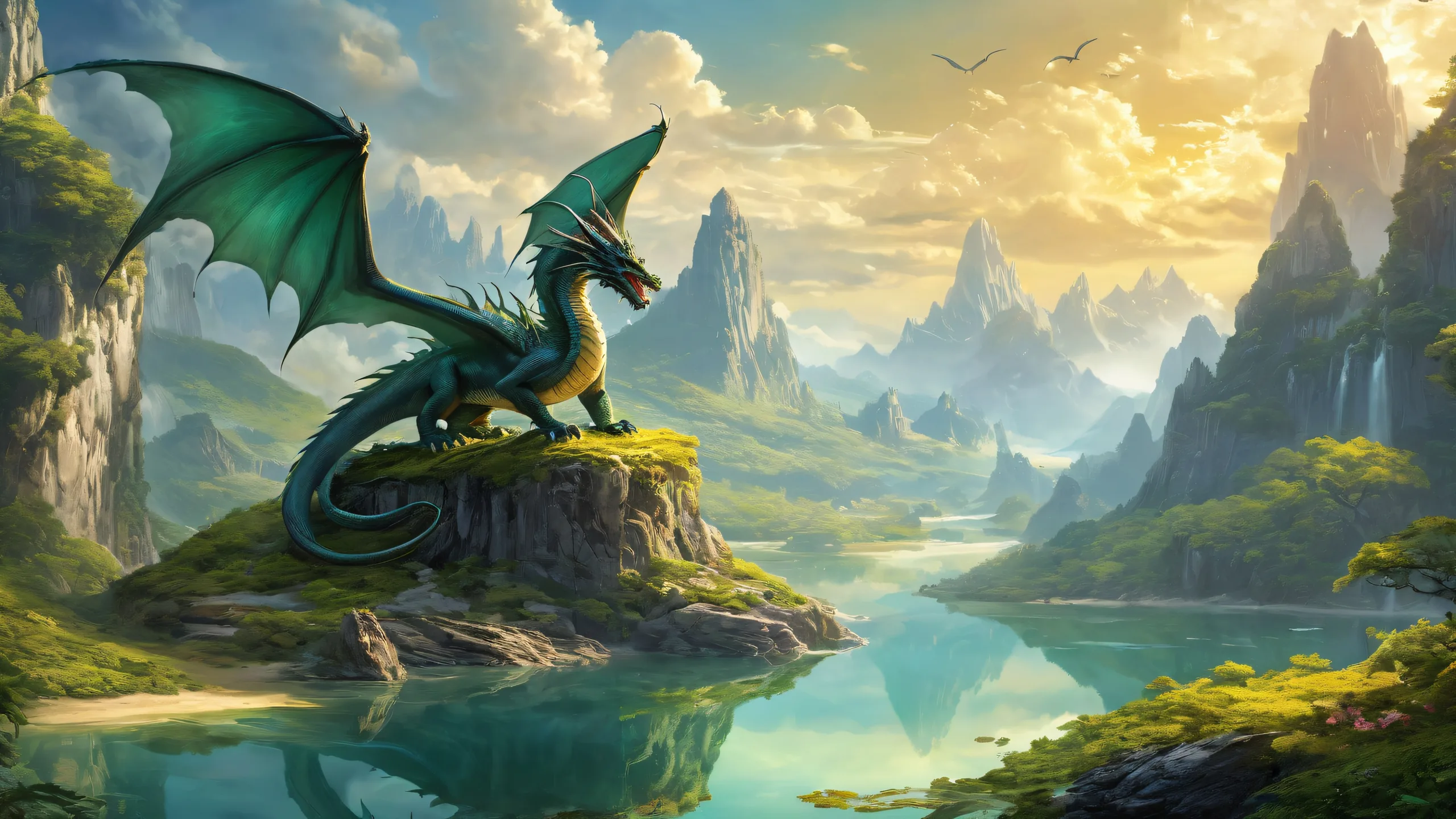 A majestic dragon amidst a pure void with misty atmosphere, desktop/pc