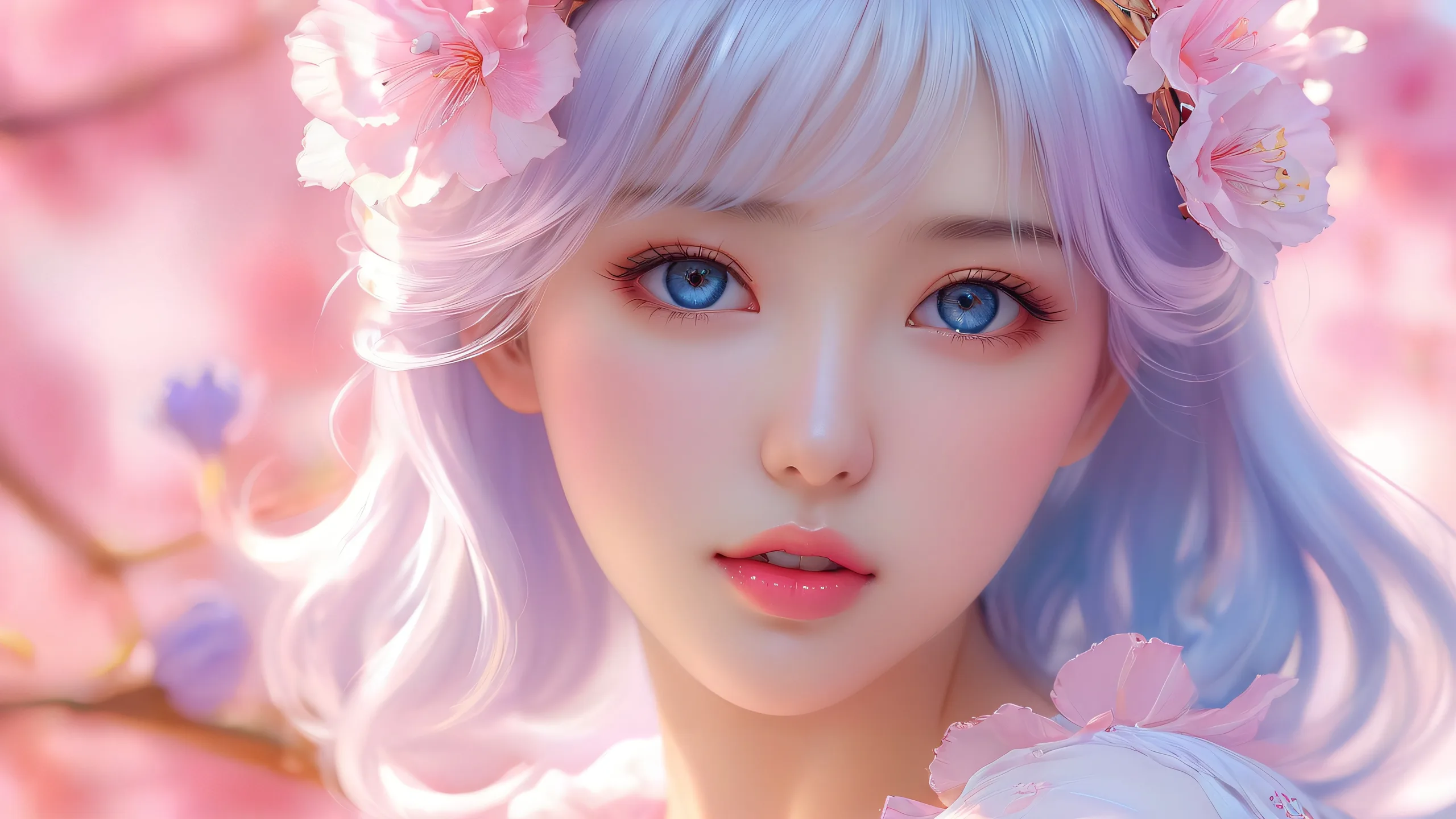 Ethereal Girl amidst a vast pure void on a Desktop/PC wallpaper, featuring dreamy anime coloring and radiant lighting.