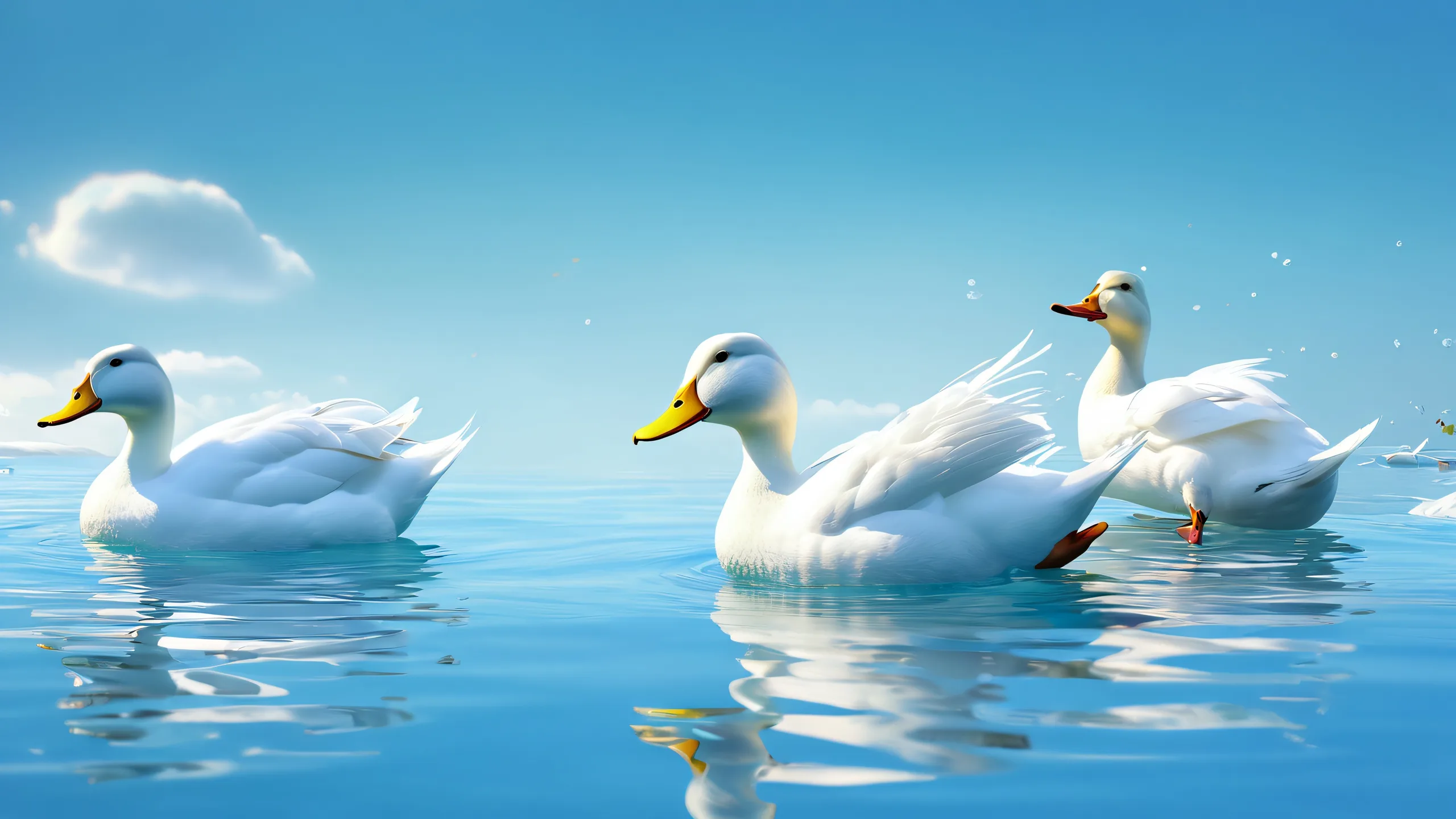A serene desktop scene featuring ducks in a vast, pure void with radiant lighting and subtle texture.