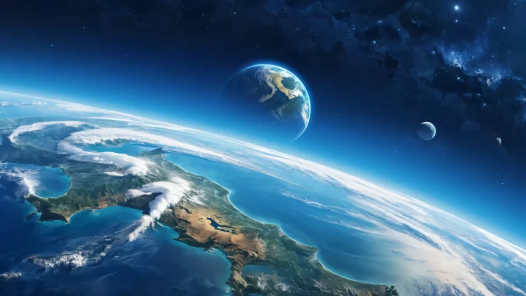 A majestic desktop wallpaper of Earth in a pristine void, perfect for PCs and Macs. The vibrant colors and stunning visuals make this masterpiece ideal for your computer's background.