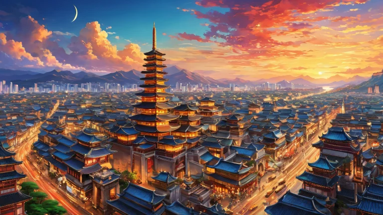 Beautiful desktop wallpaper of a cityscape on a pure void with extreme depth of field and ethereal lighting, デスクトップ/PCでの使用に適しています.