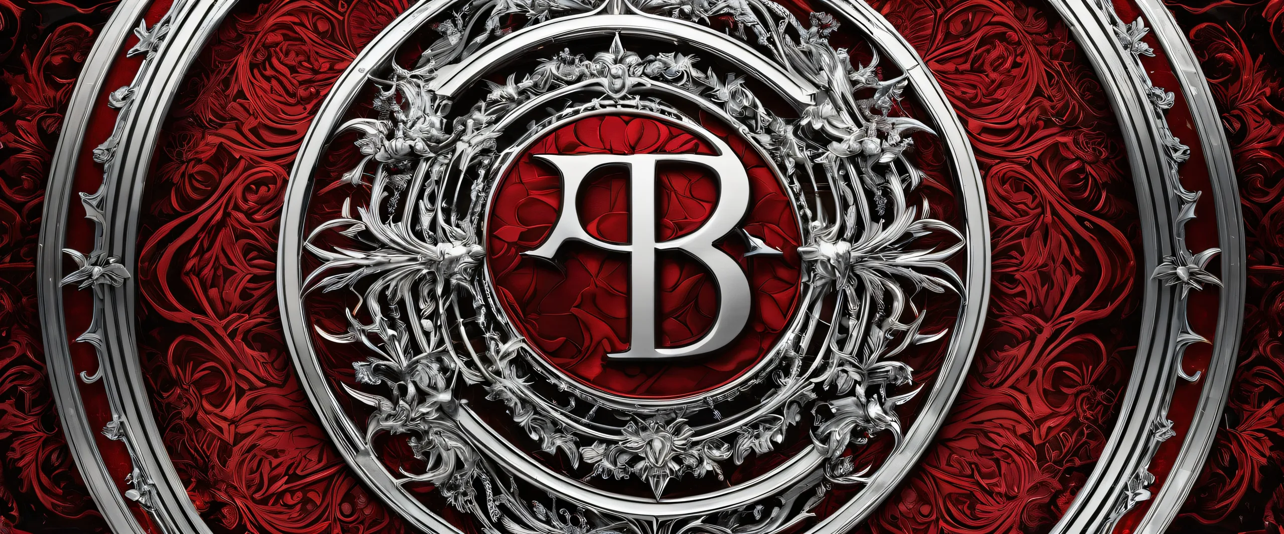 Award-winning digital art of Eisenkult band logo on a deep crimson red and metallic silver void background, perfect for desktop PCs