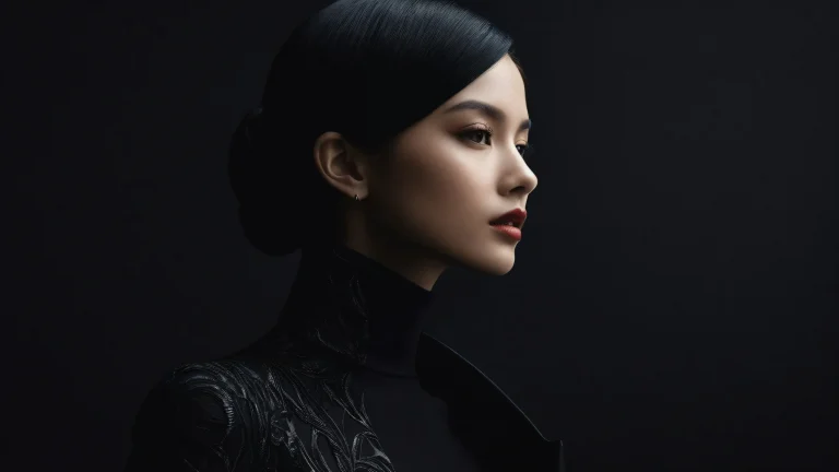 Breathtaking desktop wallpaper of women in a pristine void with deep perfect blacks and luminescent accents for Desktop/PC.