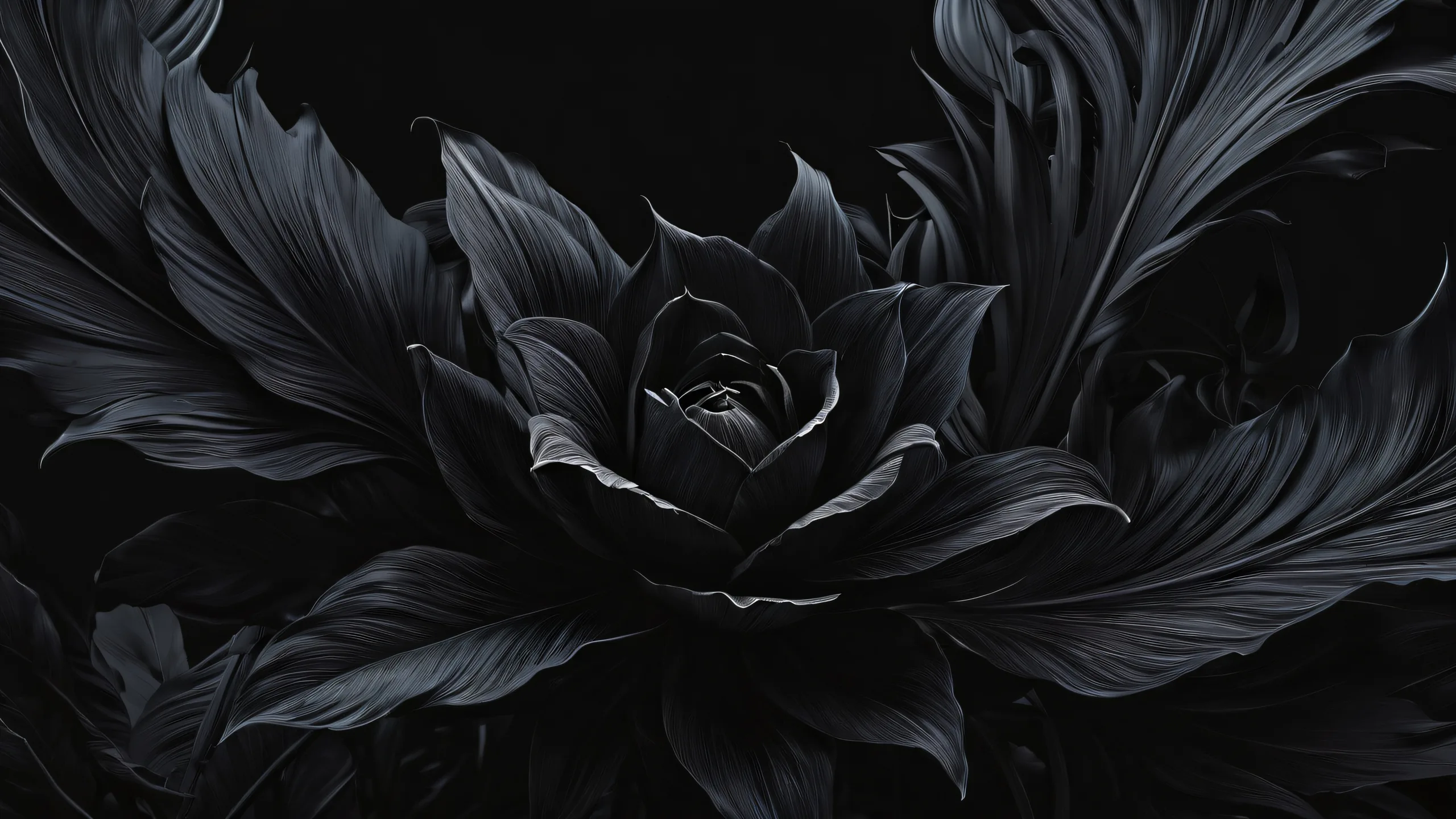 Breathtaking dark mode desktop wallpaper with deep blacks and luminescent accents for a sleek PC or laptop, perfect for macOS.